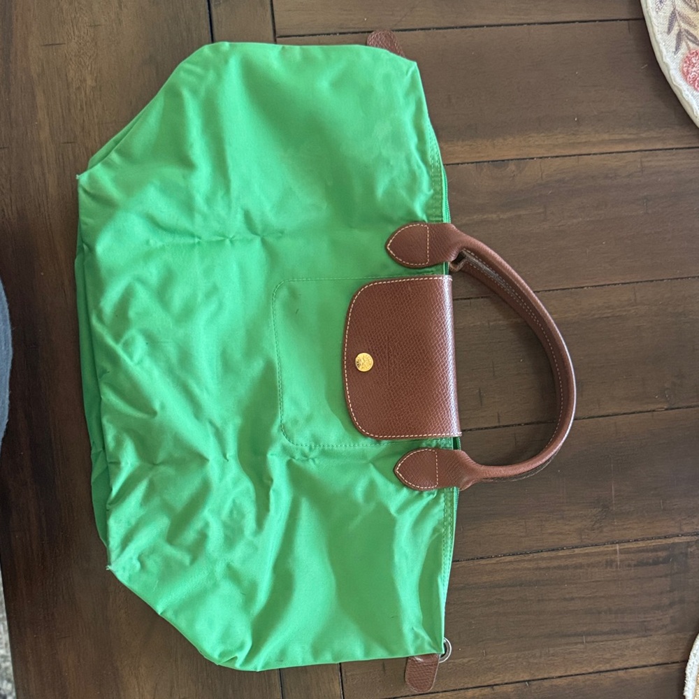 Longchamp Vibrant Green Tote with Rich Brown Details